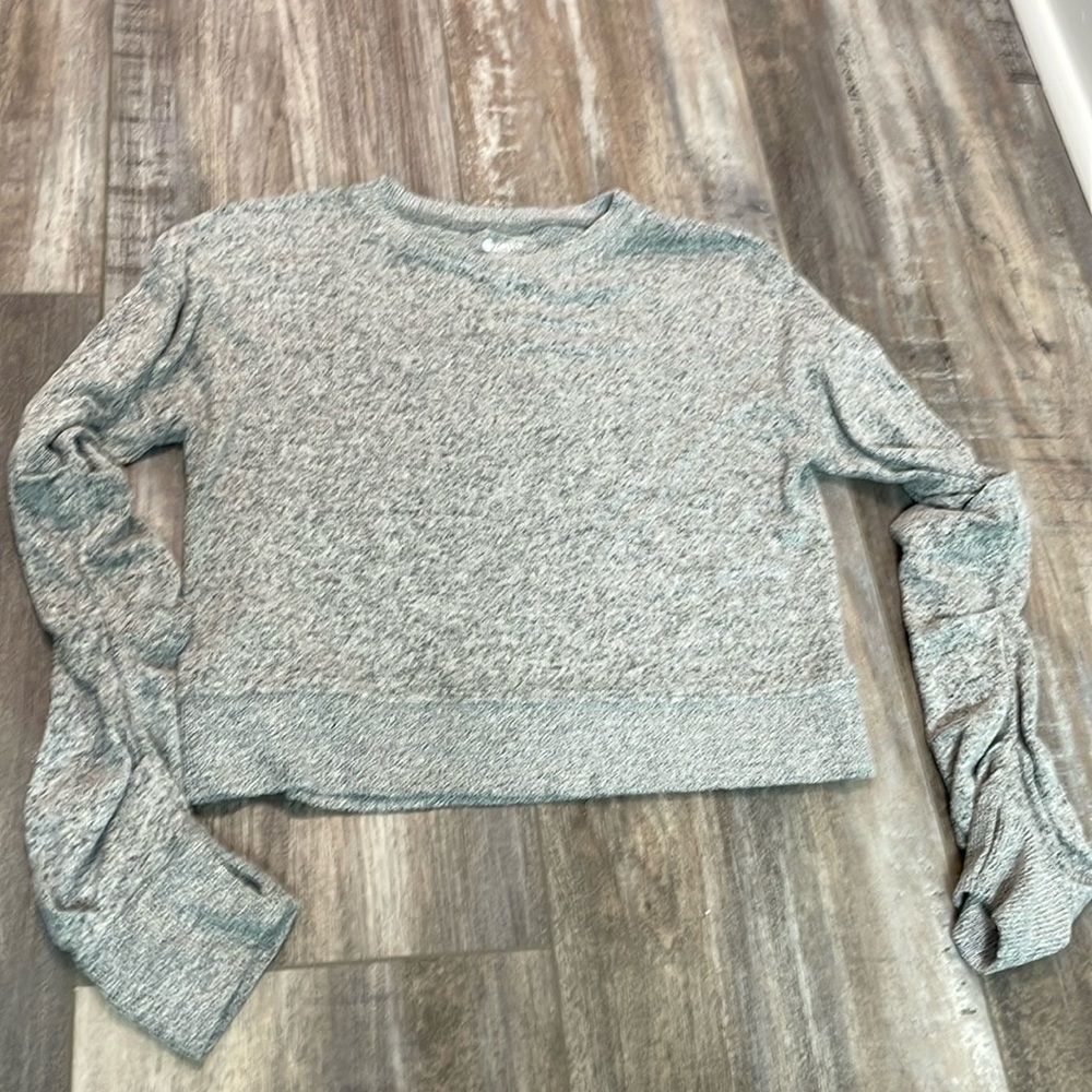 Zella Girls Sweatshirt Pullover Long Sleeve Heather Gray Ruched Sleeve M 8/10